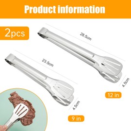 Kitchen Tongs-304 Easy to Clean-Food Safe Stainless Steel Cooking Tongs,Salad,BBQ,Serving,Frying Tongs Utensils,Kitchen Gift etc,Easy Grip Best Sturdy Tongs,Non Stick. (9&12inch)