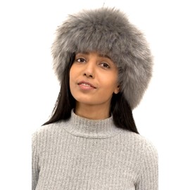 Headband-headbands-hat-hats-cap-caps-fur-mink-collar-collars-hair scarf-fox headband-fox-fur headband-headwear-ear muff-neck warmer (Stone Grey)