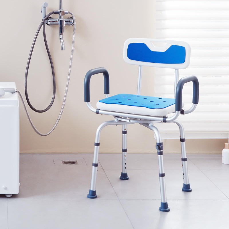 VEVOR Swivel Shower Chair 360 Degree, Adjustable Shower Seat with
