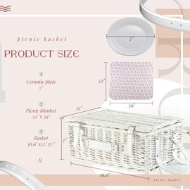 YPshuye Picnic Basket Set for 4 with Waterproof Picnic Blanket and Insulated Cooler, Large Wicker Picnic Hamper for Christmas, Camping, Outdoor, Valentine's Day, Birthday, Wedding Gift