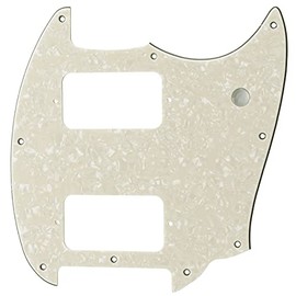 Musiclily Pro 9 Holes Round Corner HH Guitar Pickguard 2 Humbuckers for Squier Bullet Series Mustang Electric Guitar, 4Ply Aged White Pearl