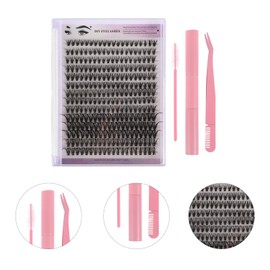 FRCOLOR 1 Sets DIY Eyelash Kits, Eyelash Extensions Tools Individual Lash Clusters with Eyelash Glue Remover Curved Tip Eyelash Tweezers with Combs Eyelash Brush for Self Application Pink