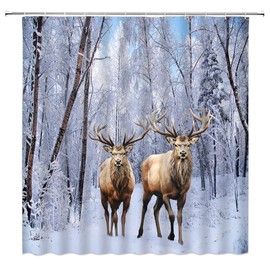 Merry Christmas Shower Curtain Red Gray Xmas Tree Cute Cartoon Rustic Winter Holiday Seasonal Festival New Year 70" WX70 H Bathroom Decor Fabric Curtain with Hooks