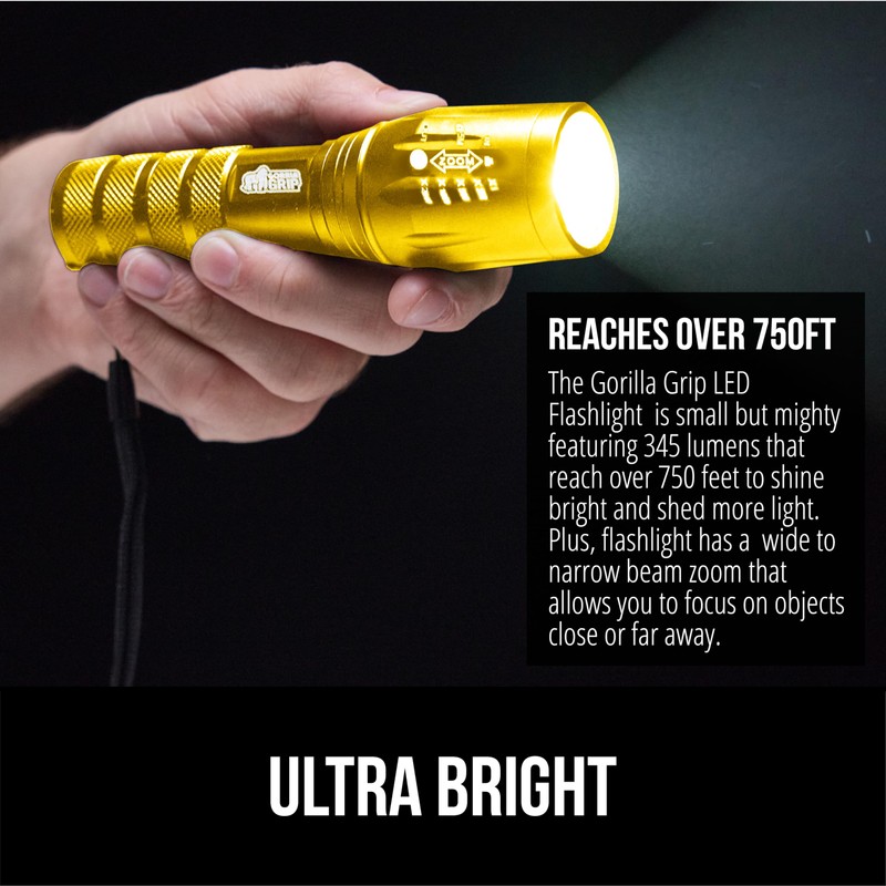 GORILLA GRIP Powerful LED Tactical Flashlight, 750 FT High Lumens