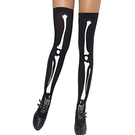 Skeleton Print Thigh Stockings, _