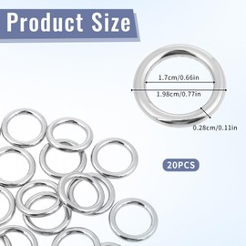 Hariendny 20pcs O Ring Metal Stainless Steel O Rings 20mm Seamless Smoothing Welded Round Ring Buckles for Handbag, Camping Belt, Keychain, Dog Leashes, Luggage Belt (4 * 20mm)