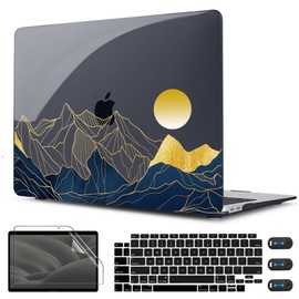 CISSOOK for MacBook Air 13 Inch Case A2337 M1 A2179 A1932 Model 2021-2018 Released, 13 inch Hard Shell Cover with Keyboard Cover for MacBook Air 13 M1 Case with Touch ID - Mountain & Raised Sun
