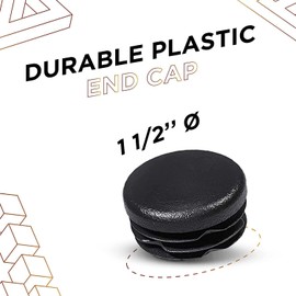 Prescott Plastics 1 1/2” (38.1mm) Outer Diameter Ribbed Plastic Hole Caps, Round Black Metal Tubing End Caps, Strong Furniture Leg Inserts, Impact & Weather Resistant, Made in The USA - 20 Pack