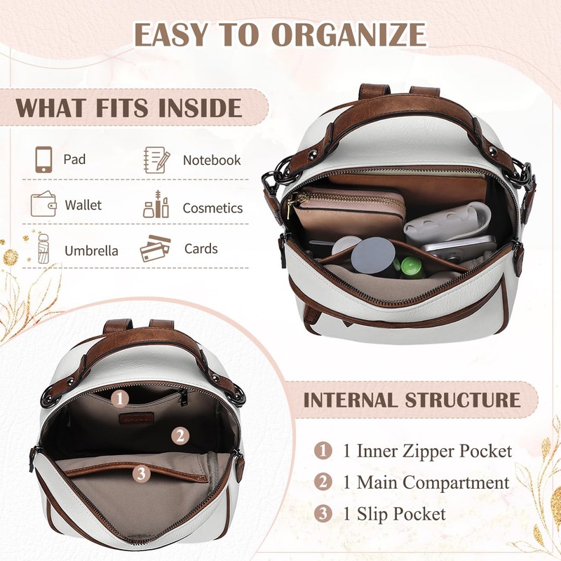 RAVUO Small Backpack Purse for Women, Designer Leather Handbag Cute
