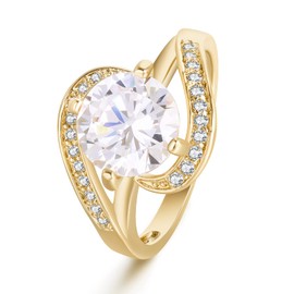 LAZLUVU Women Round Cut Cubic Zirconia Rings Promise Engagement Anniversary CZ Solitaire Ring Mother's Day Jewelry Christmas Gifts