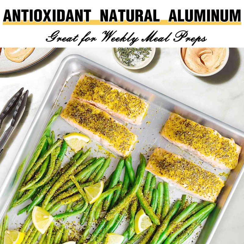 Commercial Quality Baking Sheet Pan Set, Natural Aluminum Cookie Sheet,
