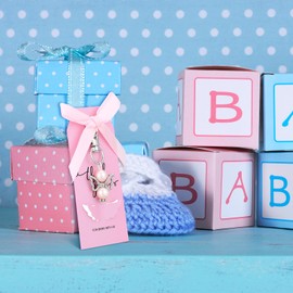 Hicarer 36 Set Baby Shower Favor Angel Keychain Bulk Thank You Tags Baby Girl Shower Favors Guest Return Baptism Gifts(Pink)