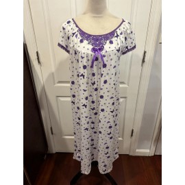 Unbranded Women Shrt Slve White Nightgown Purple Floral & Butterflies Sz L/XL 40"L x 22"W