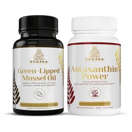 TURNER New Zealand Omega-3 Green Lipped Mussel Oil, 53x Higher Potency for Superior Joint Comfort & Mobility, No Fishy Aftertaste, 1 Bottle, 60 Softgels Plus 1 Bottle of Astaxanthin Power