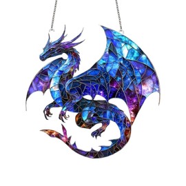 Dragon Dreamcatcher Suncatcher,Stained Glass Window Hangings,Dragon Hanging Garden Ornaments,Unique Hanging Decorations for Home,Sun Catcher for Dra/gon Fans,Outdoor Han/ging Garden Decorations(1)