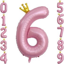 Number 6 Balloons - Large, 40 Inch | 6th Birthday Balloons for Girls |Six Helium Balloons for Birthday Party Wedding 16 60 Decorations Anniversary, Pink