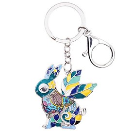 Colorful Enamel Bunny Keychain (Blue)