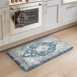 Collive Boho Kitchen Mats Cushioned Anti Fatigue Mats, Non-Slip Kitchen Floor Mats, Standing Kitchen Mats for Office, Sink, Laundry, Work, 17”x30”Dark Blue Waterproof Kitchen Rug