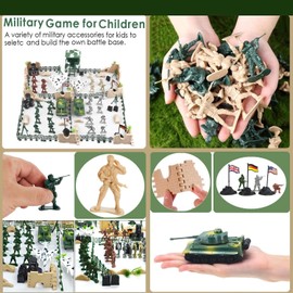 250 PCS Army Men Army Soldier Plastic Toys, Military Action Figures Playset Kids Military Soldiers Bucket with Tanks, Planes, Soldier Figures and Accessories For Boy Girls