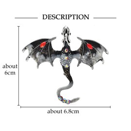 INERRWIX Enamel Dragon Brooch Vintage Punk Animal Brooch Flying Dragon Pin Suit Lapel Pin Crystal Dragon Wings Badge Coat Pin Jewelry for Women Men (Black)