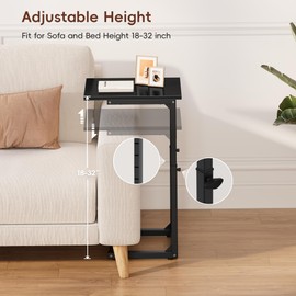 VAGUSICC C Shaped End Table, Adjustable Height Side Table for Couch Recliner, Tall Sofa Table Small Couch Side C Tables, Slide Under Sofa TV Tray Coffee Tables for Living Room, Bedroom, Bedside, Black