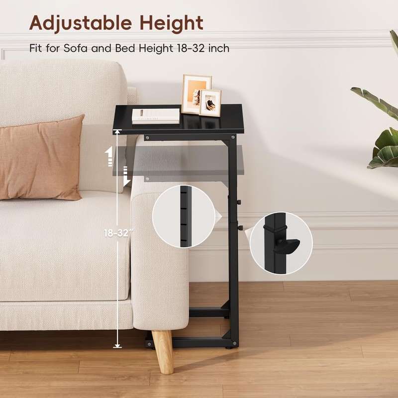 VAGUSICC C Shaped End Table, Adjustable Height Side Table for