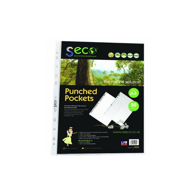 SECO A4 Multi Punched Pockets, Heavy Duty, 50 Micron Pack