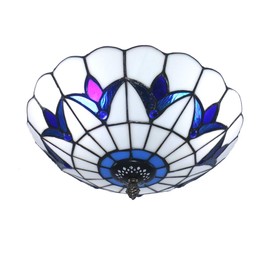 Skyweel 12 Inch Vintage Chandeliers Light Tiffany Style Stained Glass Ceiling Light Stained Glass Flush Mount Ceiling Lighting Fixtures (12 Inch WBC)
