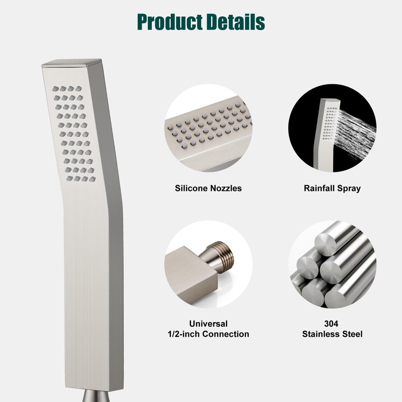Heyalan SUS304 Stainless Steel Handheld Shower Wand High Pressure Luxury