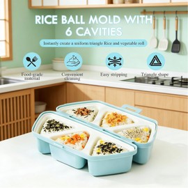 New 6-in-1 Onigiri Mold Set, Triangle Sushi Mold & Rice Storage Container - Quickly Makes 6 Rice Balls, Portable Sushi Maker Kit for Musubi Onigiri