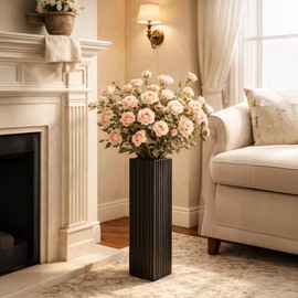 18" Modern Black Vertical Stripe Floor Vase, Tall Centerpiece Vase for Dried Branches, Pampas Grass, Faux Florals Home Decor for Living Room, Staircase Corners,Fireplace