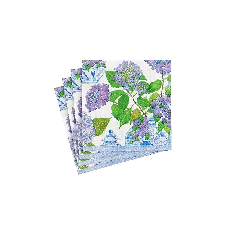 Caspari Hydrangeas and Porcelain Paper Cocktail Napkins - 20 Per