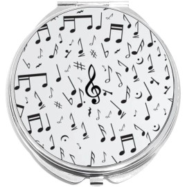 NewCharms Black Grey Music Notes Pattern Compact with Mirrors - for Pocket or Purse