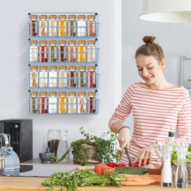 AURIKAR Spice Rack Wall Mount, 2 Packs Spice Organizer for Kitchen and Cabinet Door, Hanging Storage Rack for Wall Saving Space in Kitchen Bathroom, Restroom and RV, Light Blue