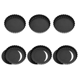 Set di 6 stampi per pasticceria antiaderente, a torta, stampo per quiche con fondo rimovibile, rivestimento in acciaio al carbonio, piatto, torta, torta, per pasticceria, torta, dessert, 12 cm