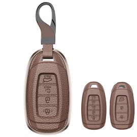 Durable Car Key Fob Cover with Keychain, Leather Sleeve and Metal Case Protector Compatible with Hyundai 2020-2025 Palisade Elantra Stargazer Venue Azera Equus Smart 3 4 5 Button Key Shell Accessories
