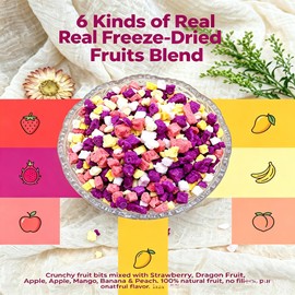 Mixed dehydrated fruit snacks, 7.05 oz (200g), crunchy mix of 6 fruits: strawberry, dragon fruit, apple, mango, banana, peach, strawberry, no added sugar, suitable for snacks, desserts, and baking for kids and adults