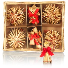 com-four® Straw Stars in a Mixed Set - Christmas Tree Decorations - Straw Pendants for the Christmas Tree - Natural Hanging Decorations for Christmas Tree