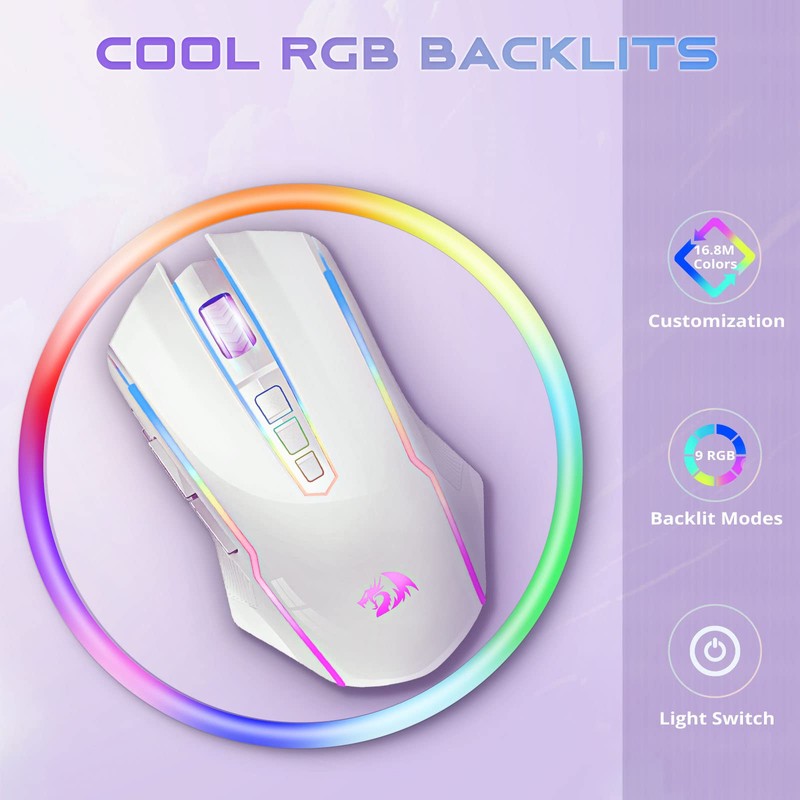 Redragon Wireless Gaming Mouse with RGB Backlit, 8000 DPI, with