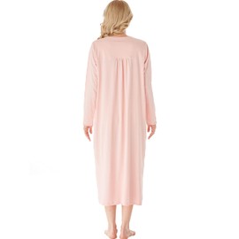 Keyocean Nightgowns for Women, Soft Comfortable 100% Cotton Long Sleeves Ladies Nightdress,Peach Color, Medium