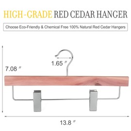 TOPIA HANGER 10 Pack American Red Cedar Natural Wooden Pants Skirt Slacks Bottoms Jeans Hangers with Metal Anti-Wrinkle Adjustable Clips, 360° Stronger Chrome Hooks, CT07P