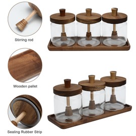 13oz Honey Pot Set,Glass Honey Jars with Dipper, BPA-Free Honeypot with Bamboo Lid,Wide Mouth Honeys Containers No Drip for Syrup,Sugar,Salsa Condiment Dispenser - Tray,Labels and White Markers