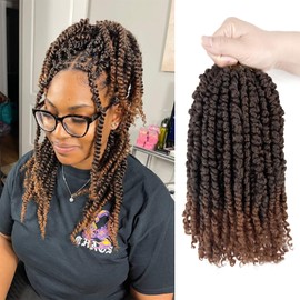 Passion Twist Hair 10 Inch 8 Packs Passion Twist Crochet Hair for Black Women, Ombre Brown Synthetic Crochet Pre twisted Curly Hair Passion Twists Braiding Hair Extensions