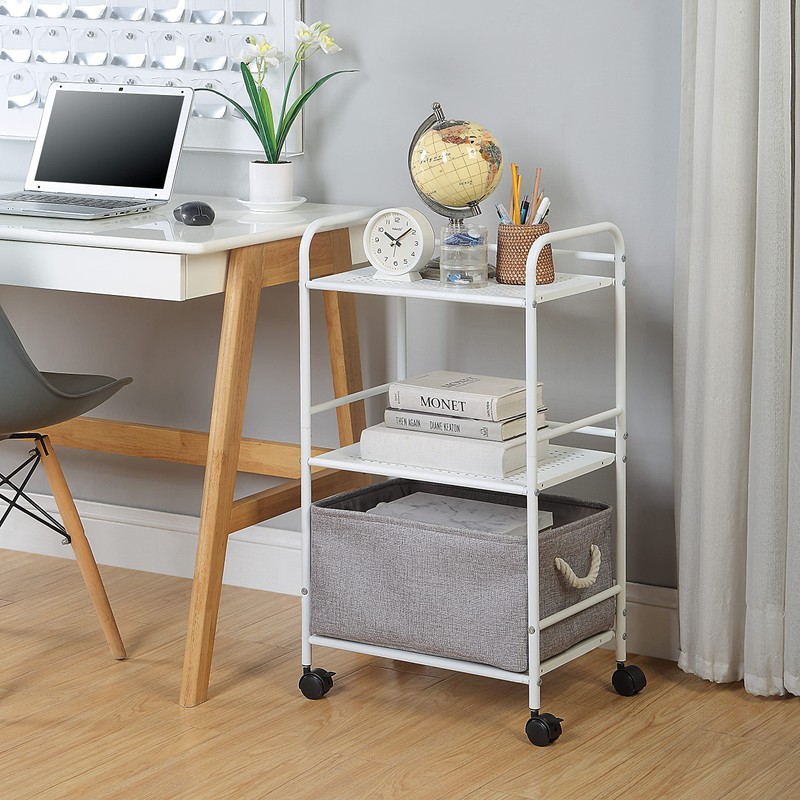 SunnyPoint 3-Tier Rolling Utility Cart – Metal Storage Organizer with