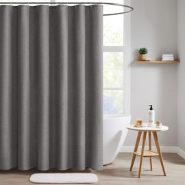 MIULEE Linen Textured Shower Curtain, 120 x 200 cm, Grey, Heavy Hotel Luxury Polyester Waterproof Shower Curtains, Anti-Mould, Washable Fabric Bath Curtain for Bathroom with 8 Rings