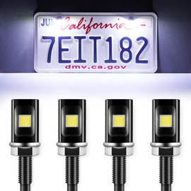 LivTee Super Bright License Plate Light, 12V License Tag Screw Bolt Accessories, Waterproof Black Aluminium Light Holder, Legal for Car Motorcycle Truck RV ATV Bike, Xenon White(4PCS)