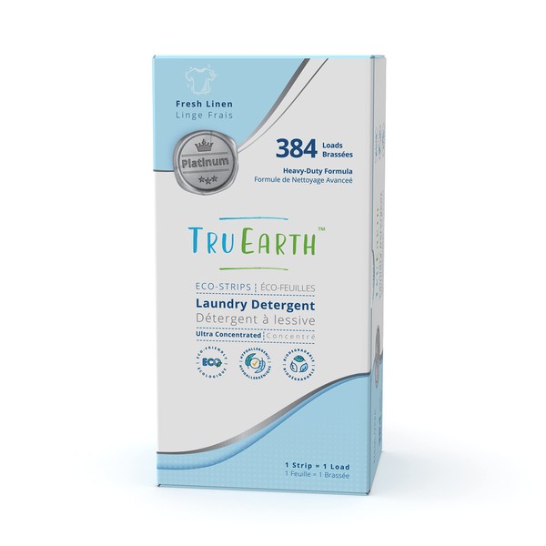 Tru Earth Platinum Hypoallergenic, Readily Biodegradable Laundry Detergent Sheets/Eco-Strips for Sensitive Skin, 384 Count (Up to 768 Loads) - Fresh Linen Scent