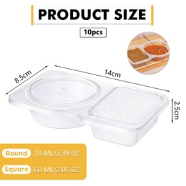 Pack of 10 Spice Containers with 2 Compartments, Leak-proof Sauce Cups, Reusable Snack Containers, Sauce Containers, Spice Containers, Plastic Containers with Lid, for Condiments or Sauces (10)