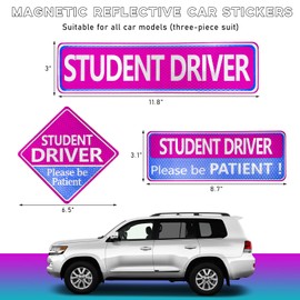 Ohleats 3PCS Student Driver Car Magnet, Magnetic Reflective New Drivers Safety Warning Decal, Removable Please Be Patient Rookie Driver Bumper Sticker Sign, Car Accessories