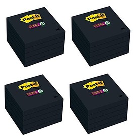 Super Sticky Notes, 2X Sticking Power, 3 x 3-Inches, Black, 5-Pads/Pack, 4 Pack (654-5SSSC)
